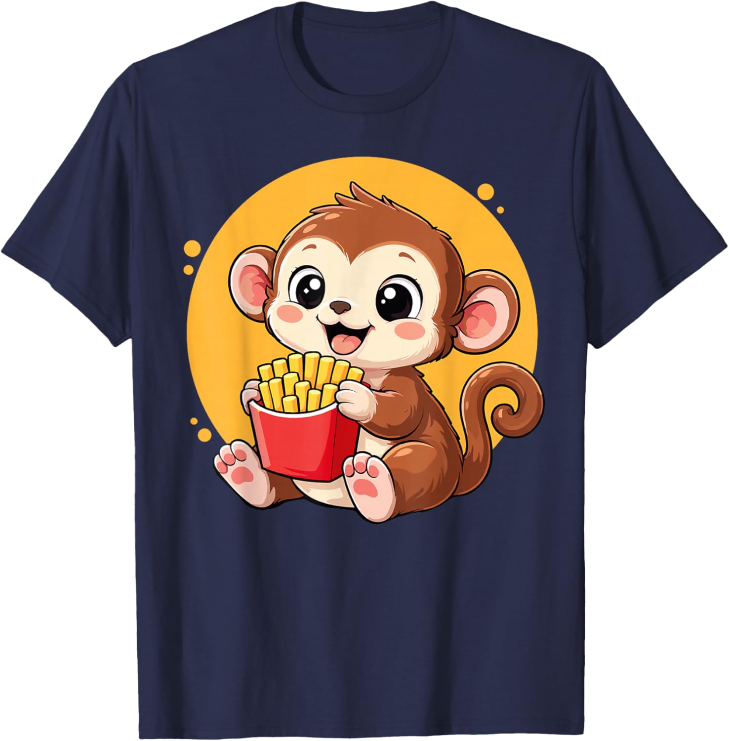 Monkey Eating Fries Funny Kawaii Animal Food Lover T-Shirt - T-Shirt | Navy