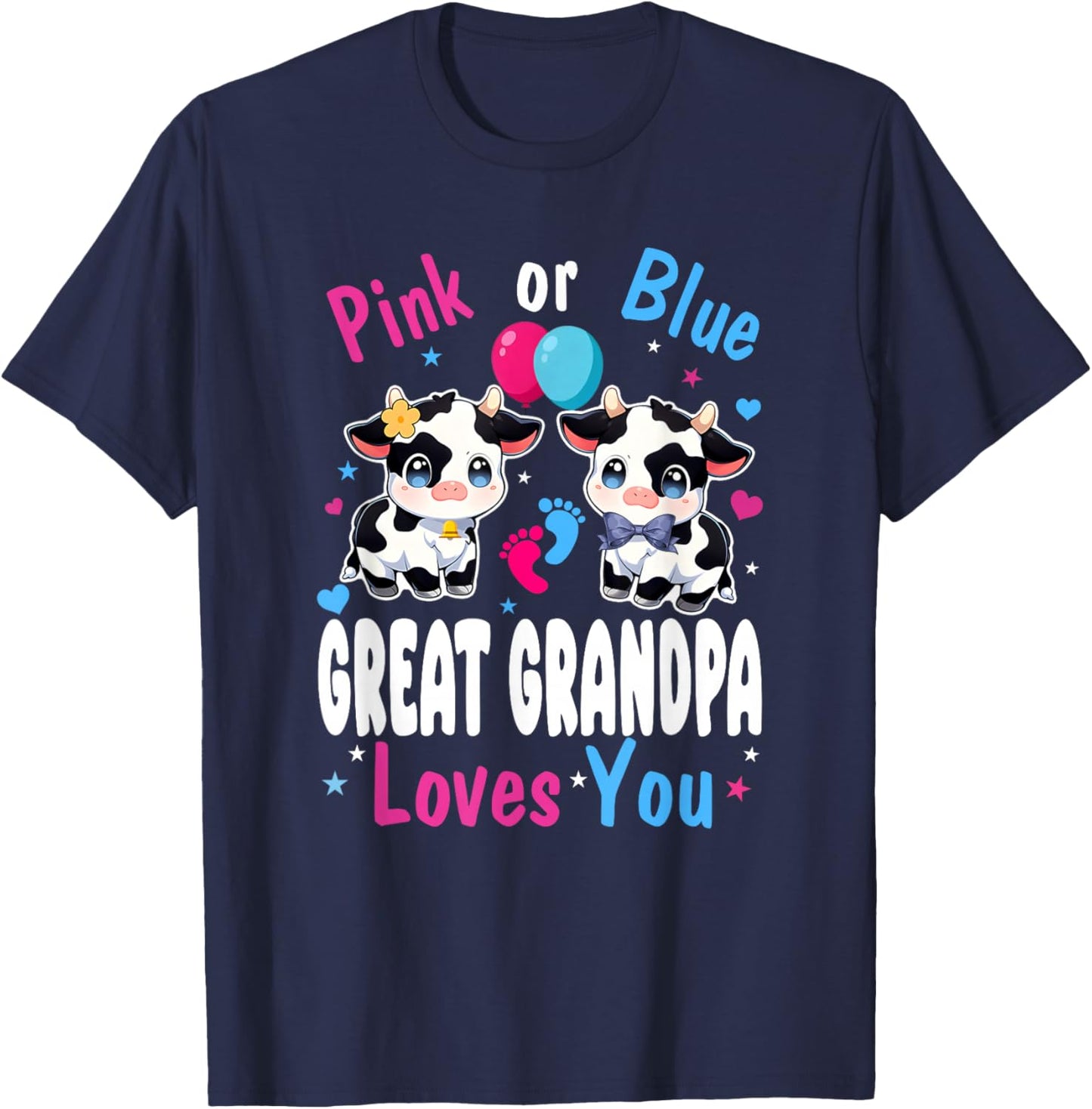 Pink Or Blue Great Grandpa Loves You Cow Baby Gender Reveal T-Shirt - T-Shirt | Navy