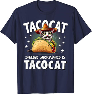 Tacocat Spelled Backward Is Tacocat Mexican Food Cat Lover Women Kids T-Shirt - T-Shirt | Navy