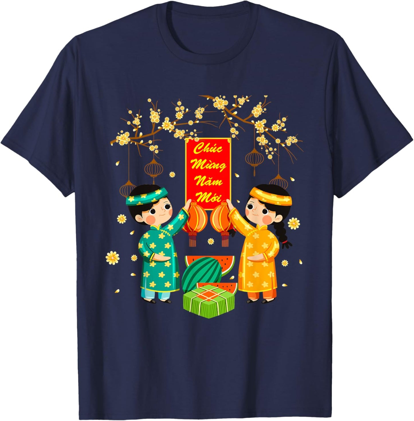 Ao Dai Boy Girl Chuc Mung Nam Moi Vietnamese New Year Kids T-Shirt - T-Shirt | Navy