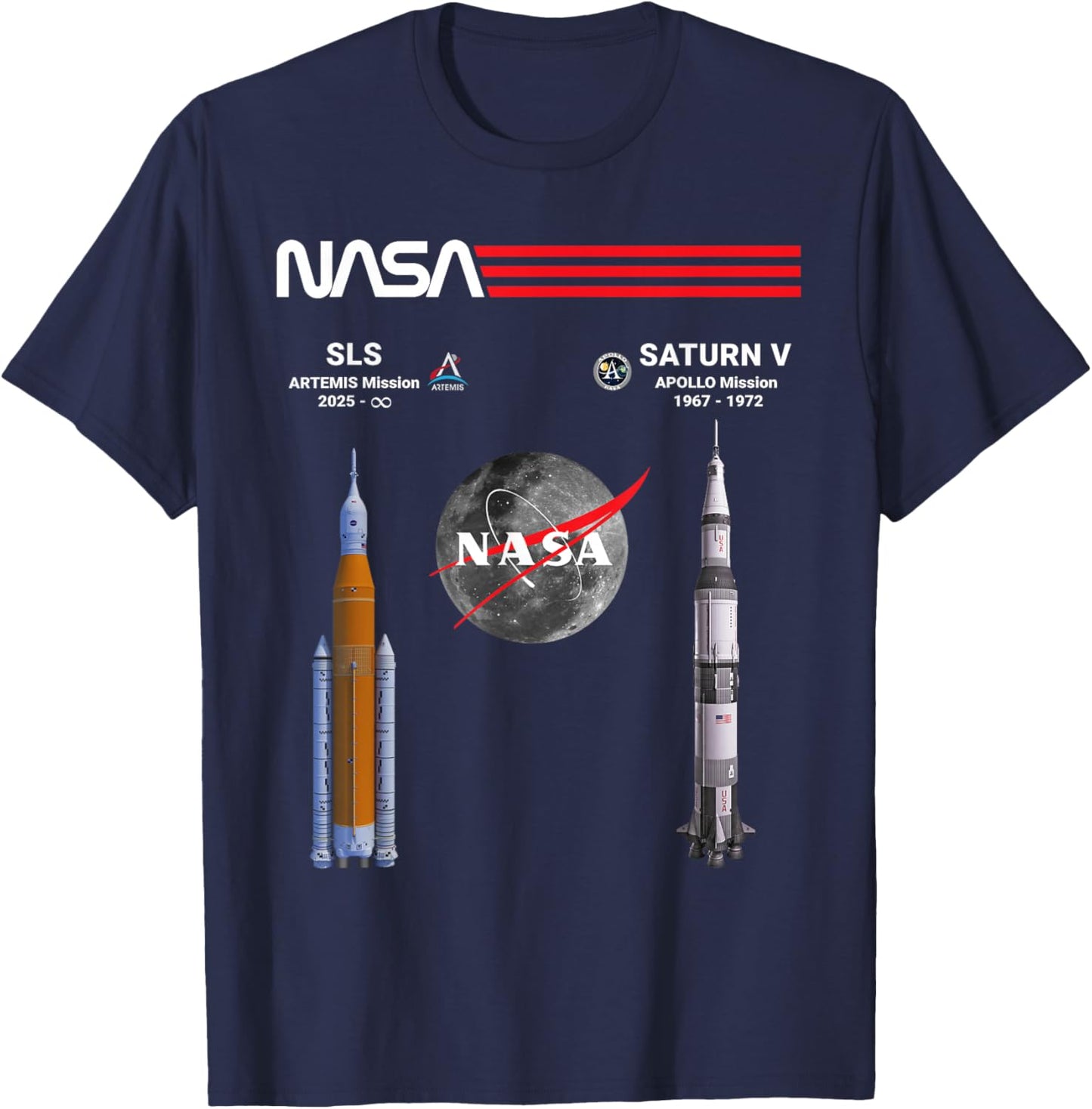 NASA Artemis Apollo Mond Mission SLS Saturn V T-Shirt - T-Shirt | Navy