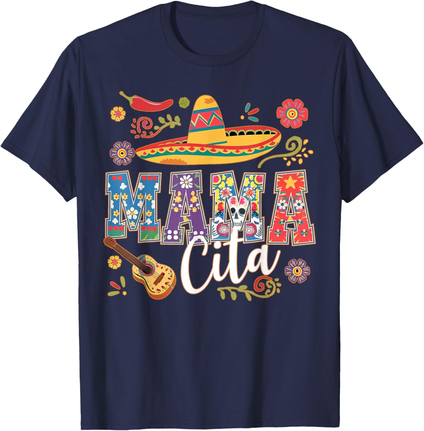 Cinco De Mayo Mamacita Flower Mama Cita Mexican Fiesta Party T-Shirt - T-Shirt | Navy