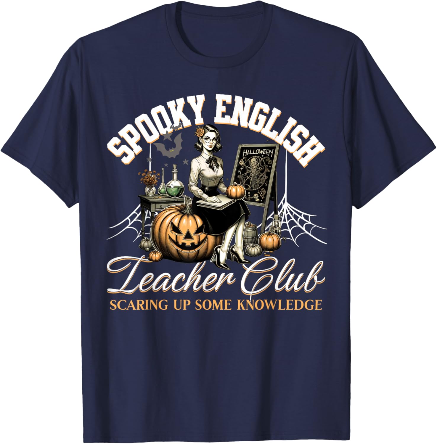 Spooky English Teacher Club Halloween T-Shirt - T-Shirt | Navy