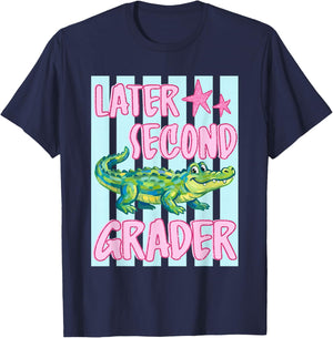 Later Second Grader Cute Alligator Later Gator Teacher Kids T-Shirt - T-Shirt | Navy
