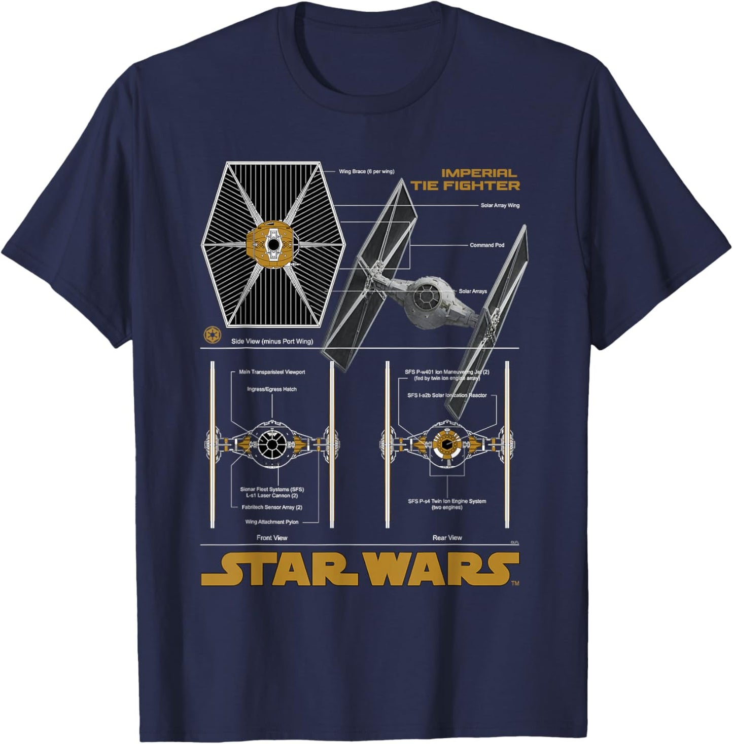 Star Wars Imperial TIE Fighter Schematic Blueprint T-Shirt - T-Shirt | Navy