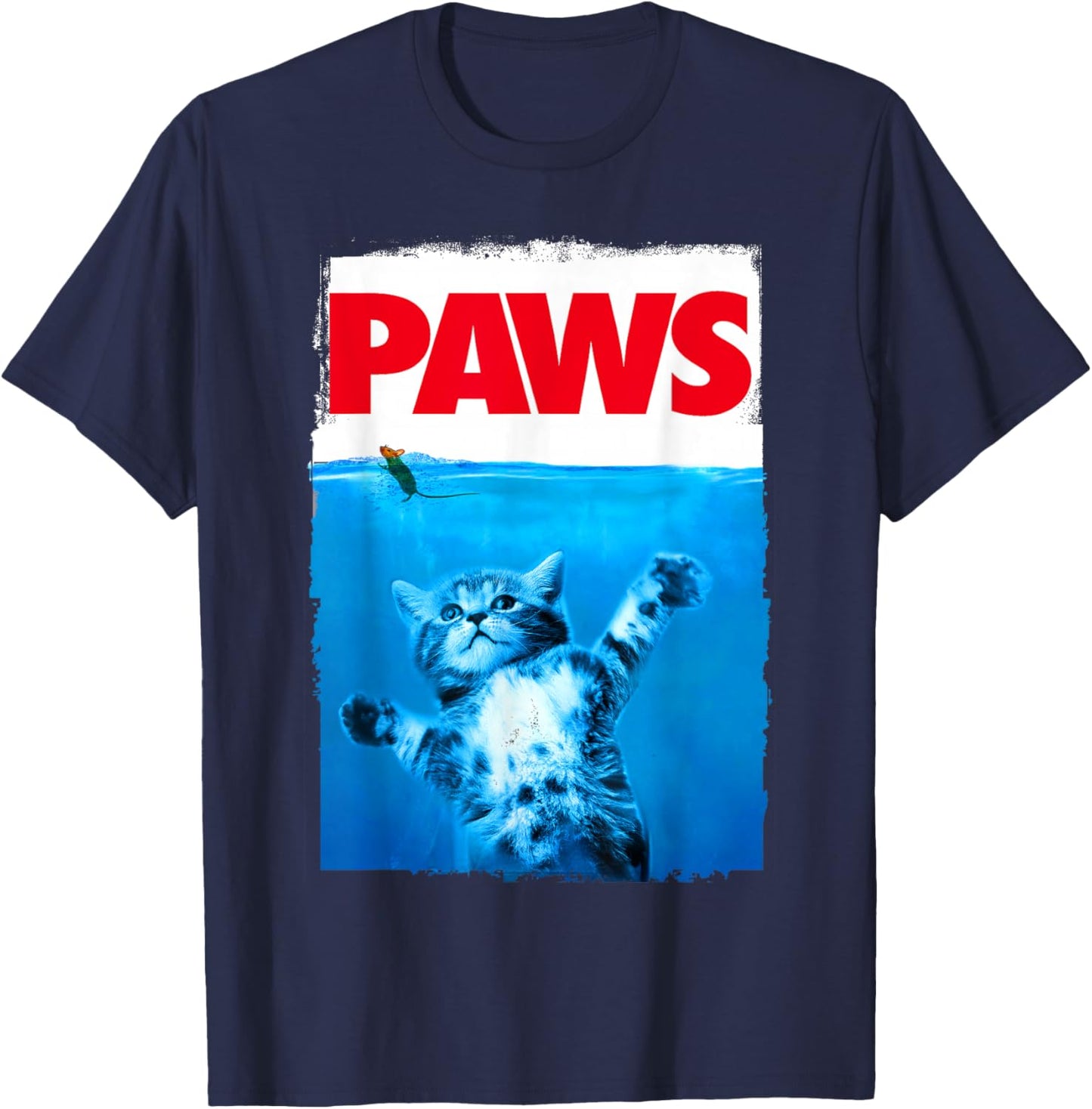 xiongying Paws Cat and Mouse Top, Cute Funny Cat Lover Parody T-Shirt - T-Shirt | Navy