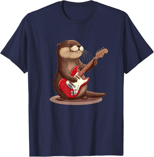 Cute Otter enjoy Guitar playing Costume T-Shirt - T-Shirt | Navy