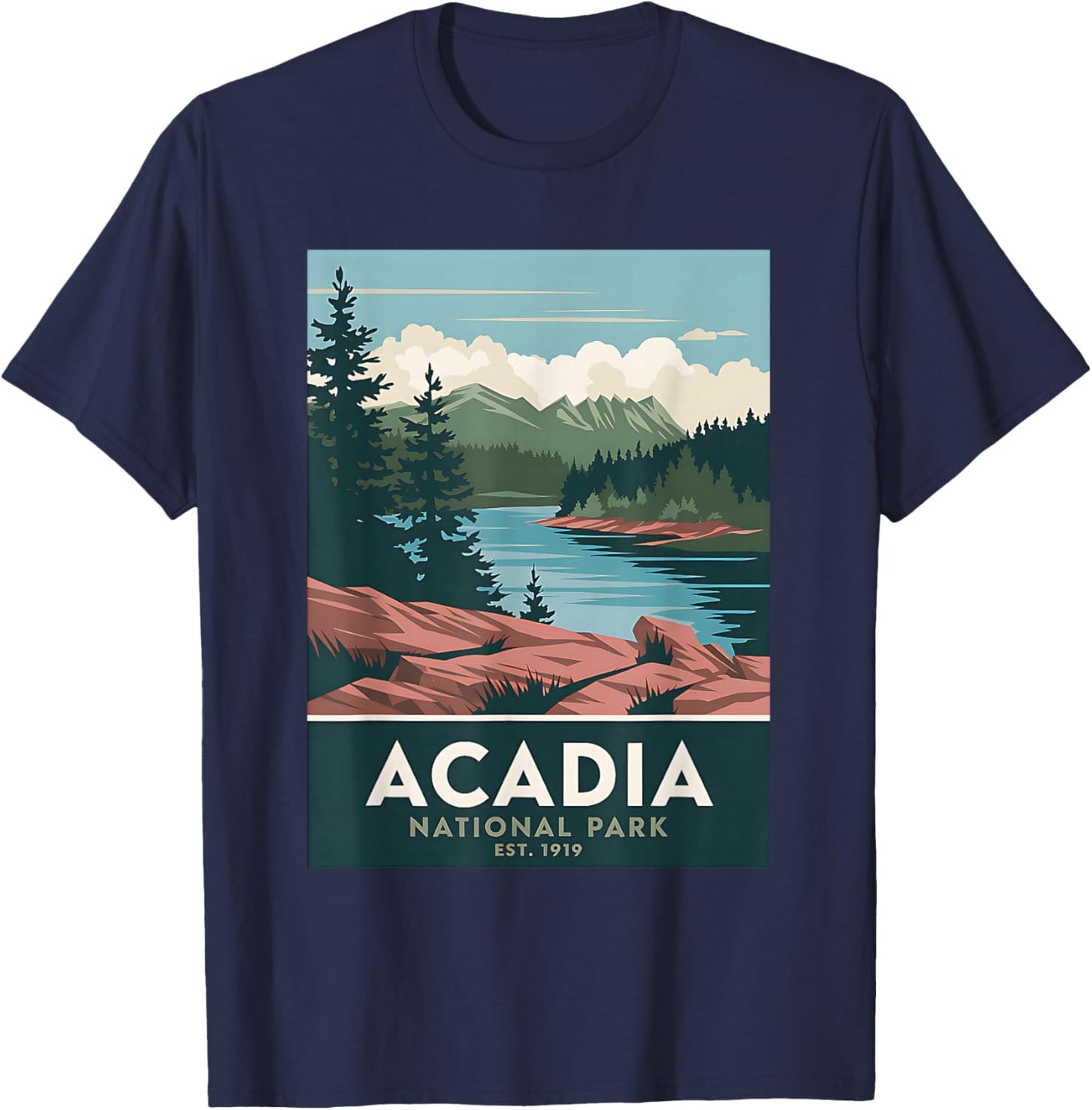 Acadia National Park Vintage Camping Hiking Men Women Kids T-Shirt - T-Shirt | Navy