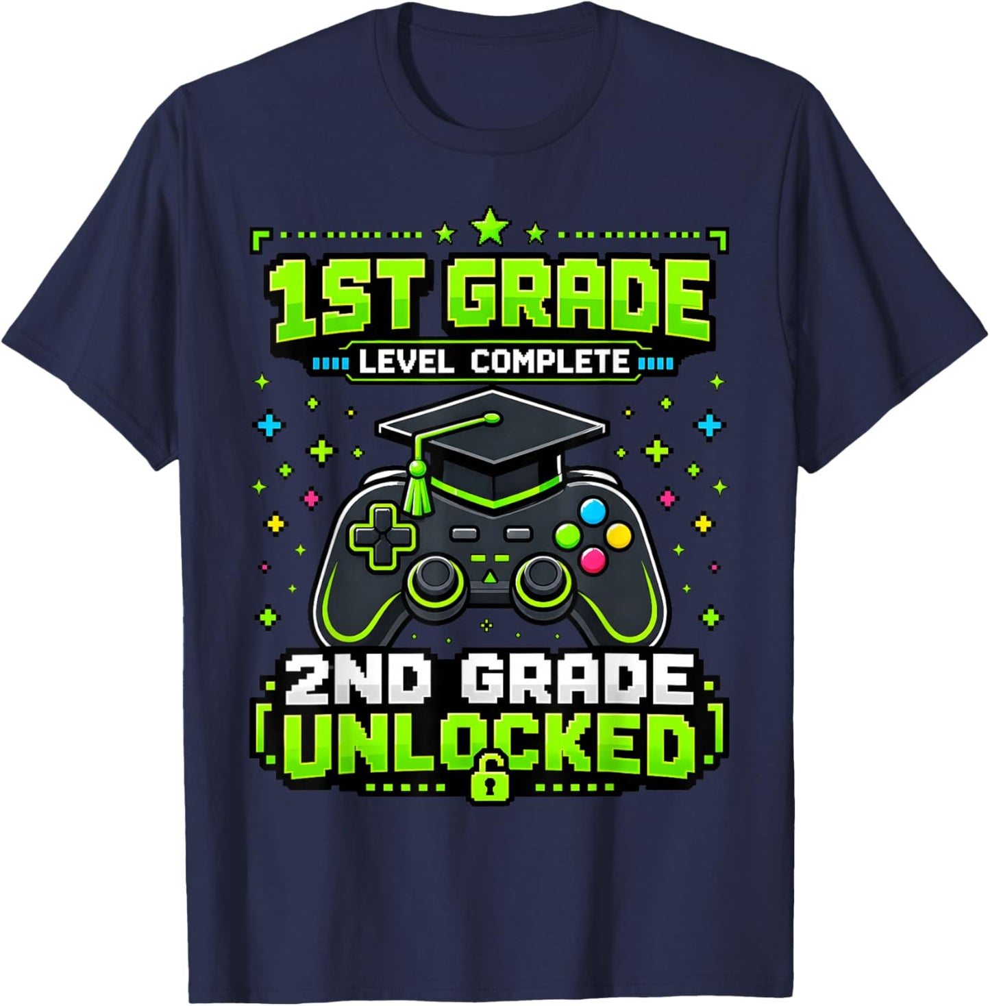 1st Grade Graduation 2nd Grade Unlocked Gamer Boys Kids T-Shirt - T-Shirt | Navy