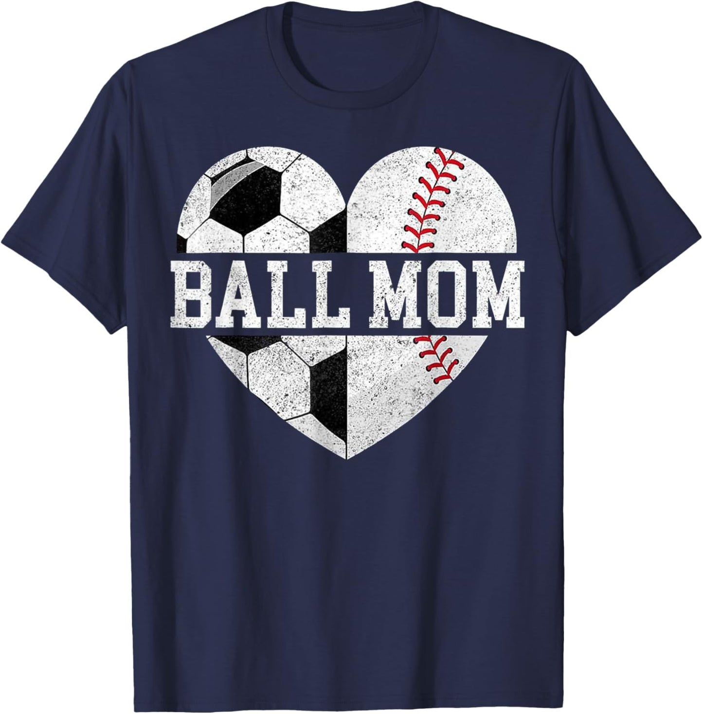 Mom of Both Heart Soccer Baseball Sports Mom Mother's Day T-Shirt - T-Shirt | Navy