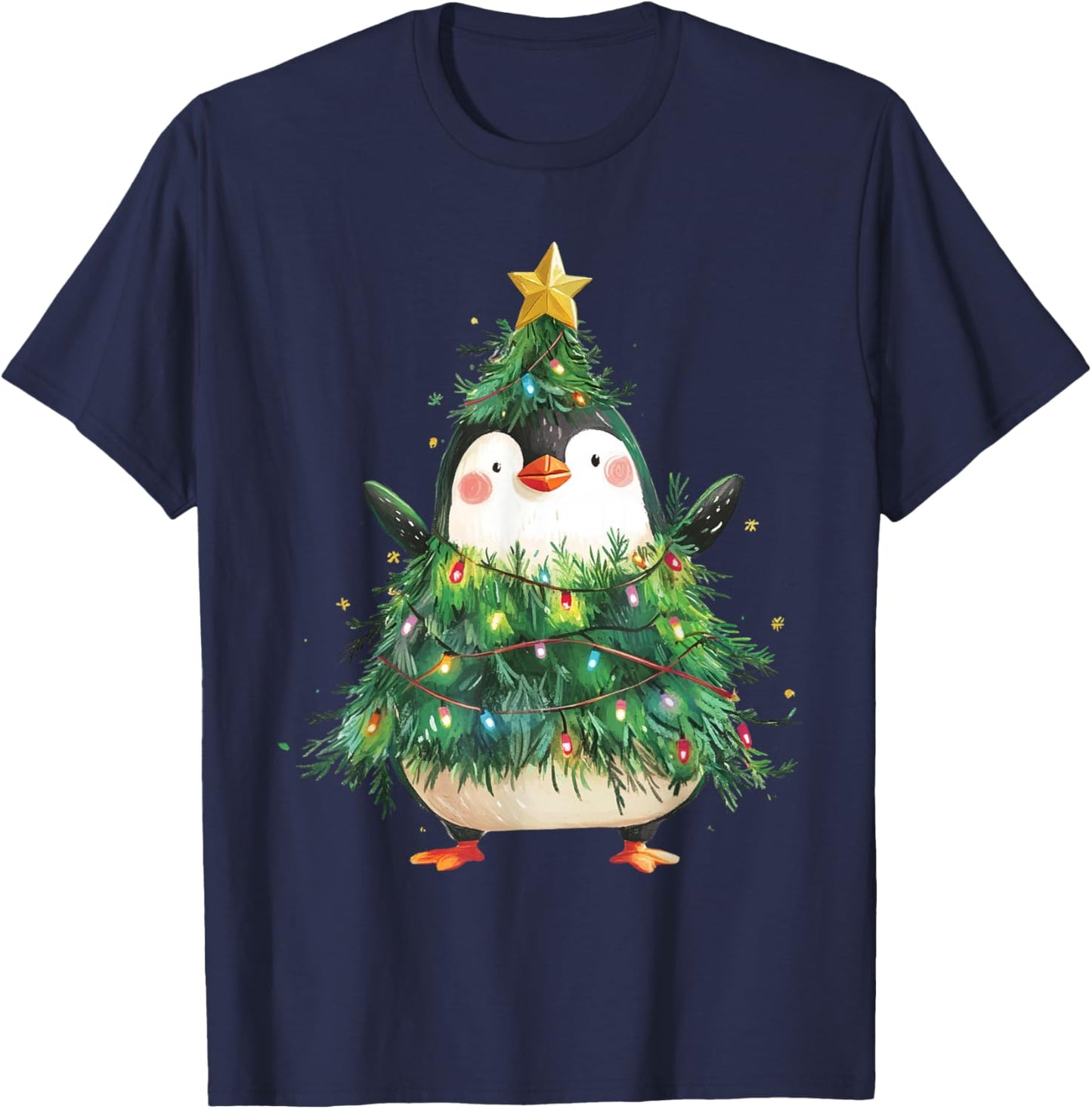 Penguin Christmas Tree Pajamas Girls Boys Xmas Lights T-Shirt - T-Shirt | Navy