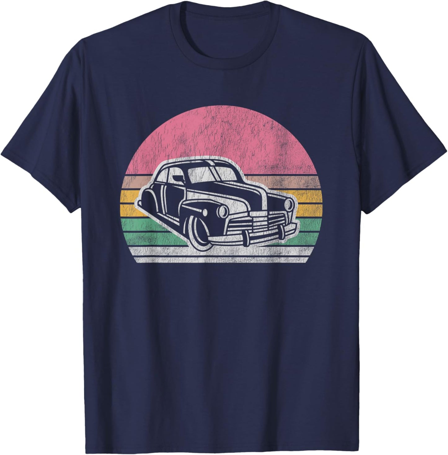 Vintage Classic Car Retro Sunset Graphic T-Shirt - T-Shirt | Navy
