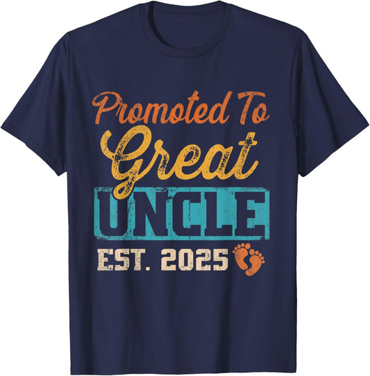 Retro Promoted To Great Uncle Est 2025 T-Shirt - T-Shirt | Navy