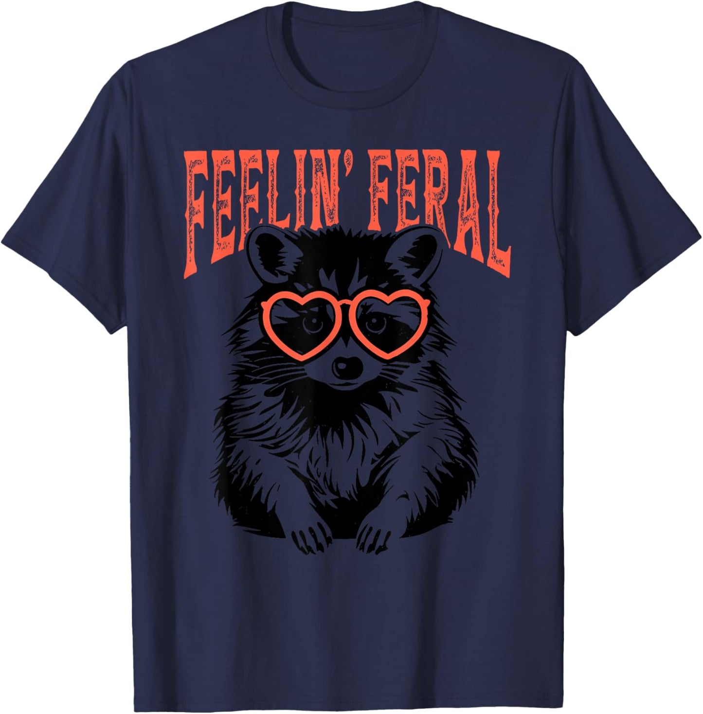 Funny Feelin Feral Cute Colorful Racoon With Coquette Racoon T-Shirt - T-Shirt | Navy