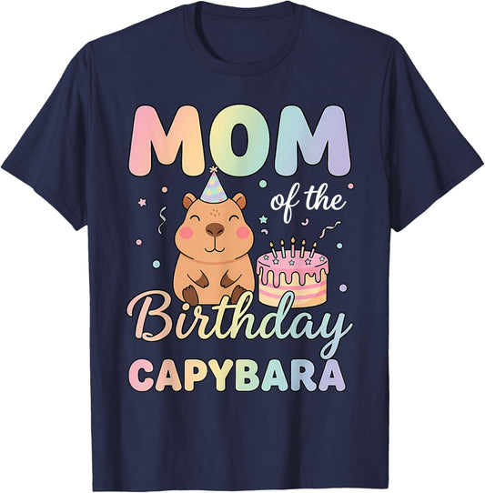 Mom of The Birthday Capybara Family Matching Birthday Party T-Shirt - T-Shirt | Navy