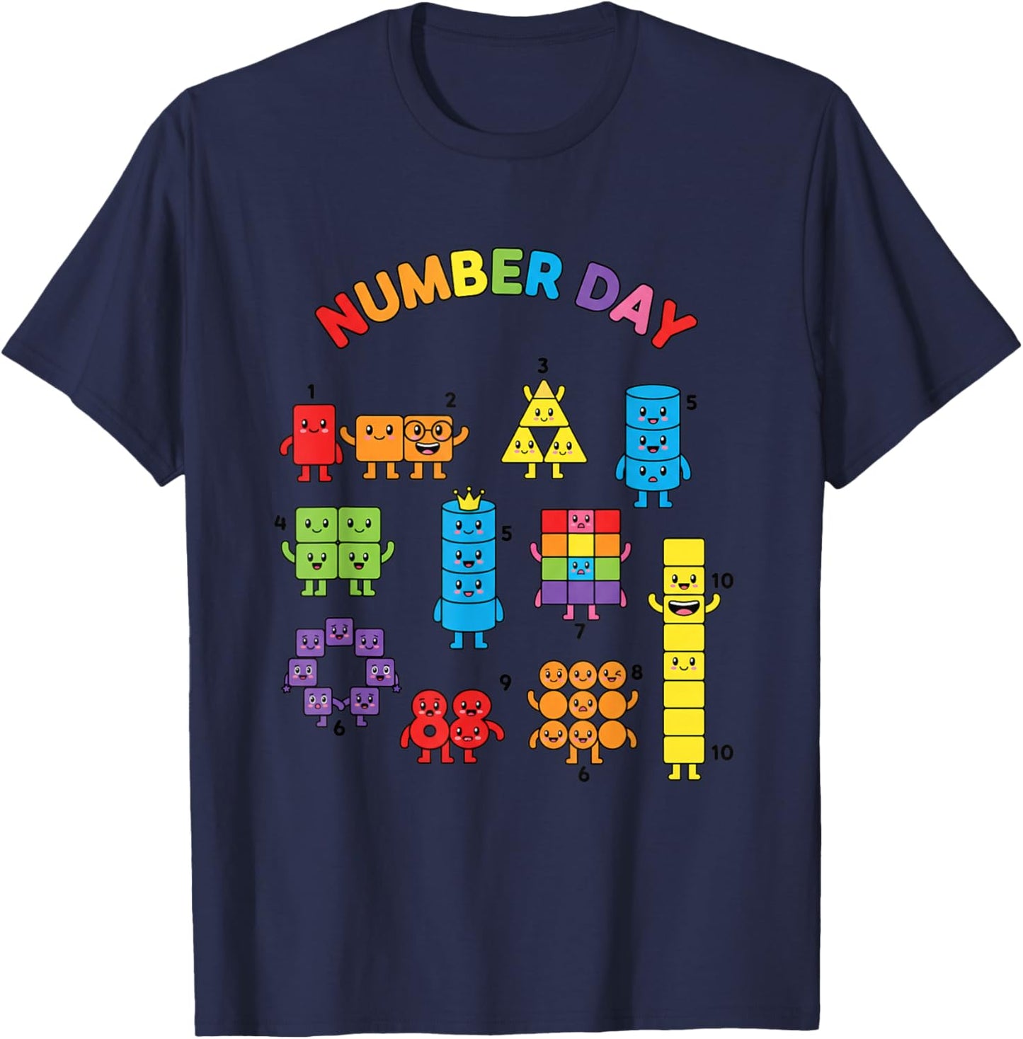 Number Day Colorful Counting Kids Math Funny Classroom Decor T-Shirt - T-Shirt | Navy