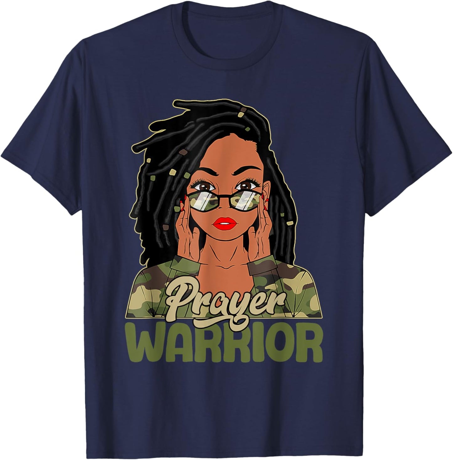 Praying Black Woman Afro Christian Sayings Prayer Warrior T-Shirt - T-Shirt | Navy