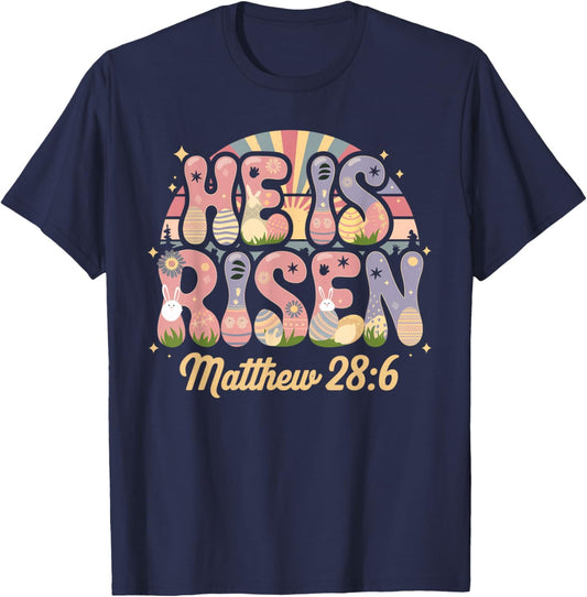 He is Risen Jesus Christian Easter Shirt Women Kids Girls T-Shirt - T-Shirt | Navy