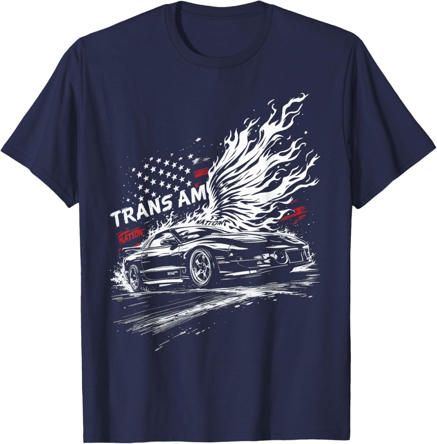 Trans Am Muscle Car 1990's Patriotic Flame USA Flag Trans AM T-Shirt - T-Shirt | Navy