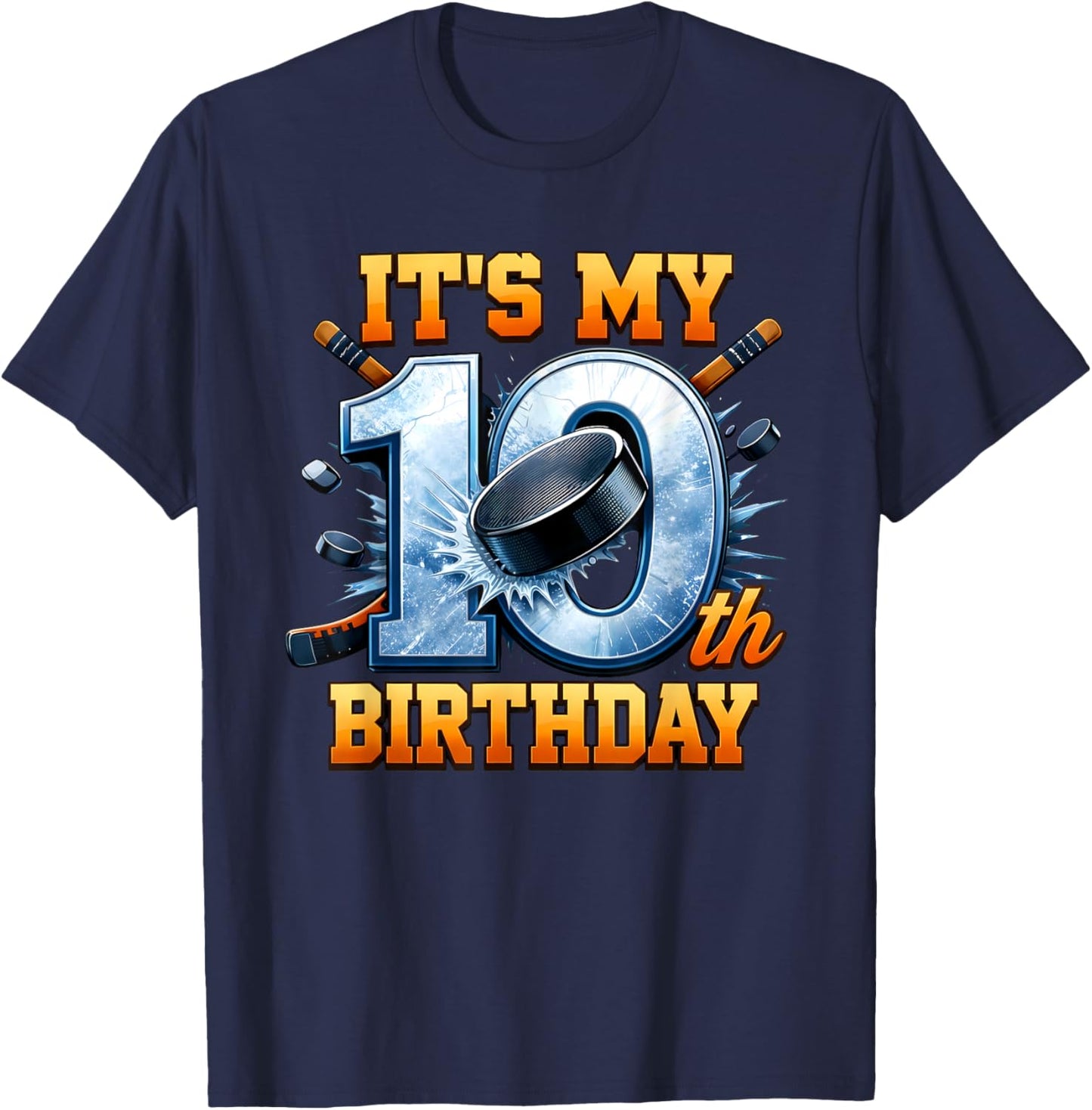 It's My 10th Birthday Ice Hockey Boy 10 Year Old Hockey T-Shirt - T-Shirt | Navy