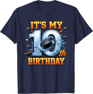 It's My 10th Birthday Ice Hockey Boy 10 Year Old Hockey T-Shirt - T-Shirt | Navy