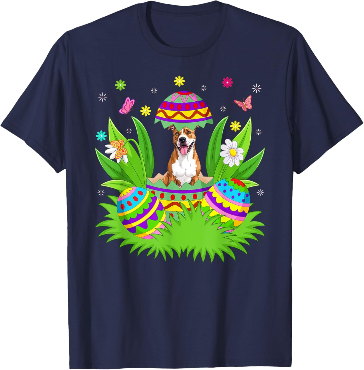 American Staffordshire Terrier Dog Easter Bunny Egg Hunt T-Shirt - T-Shirt | Navy