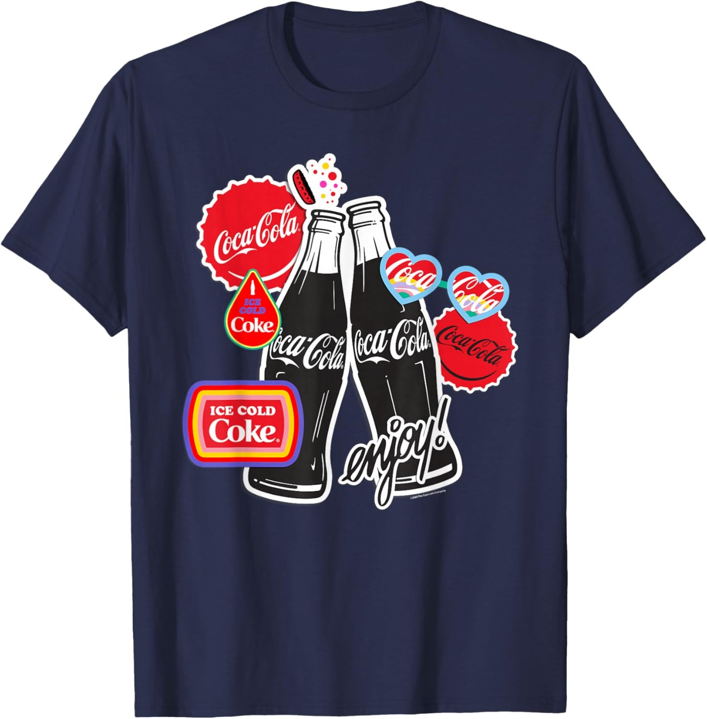 Coca Cola Enjoy Ice Cold Bottles Sticker Style T-Shirt - T-Shirt | Navy