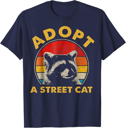 Adopt A Street Cat Watercolor Raccoon Retro Vintage T-Shirt - T-Shirt | Navy