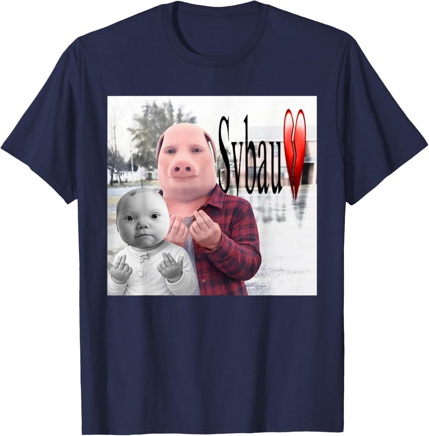 Funny John Pork and Niche Ai Baby SYBAU Tuff Brainrot Meme T-Shirt - T-Shirt | Navy