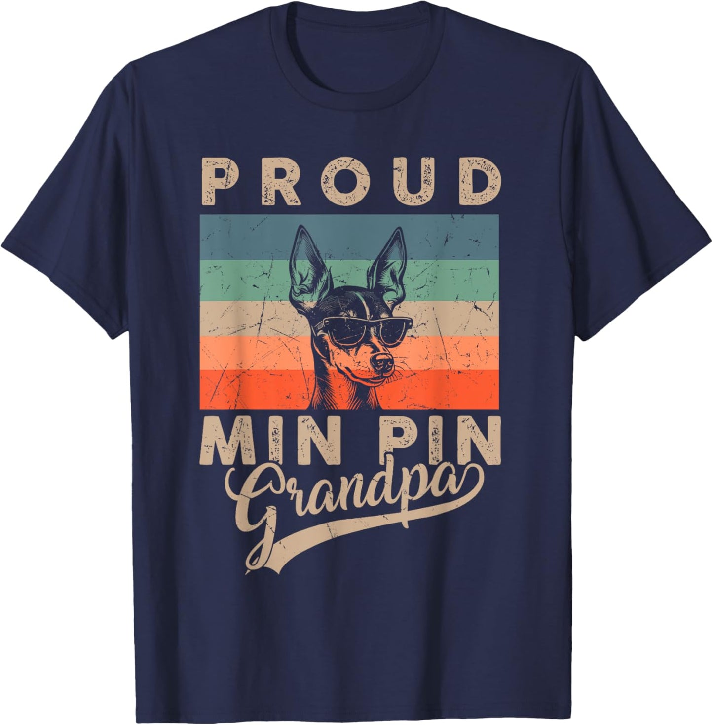 Vintage Proud Min Pin Dog Grandpa Dog Owners Father's Day Women Kids T-Shirt - T-Shirt | Navy
