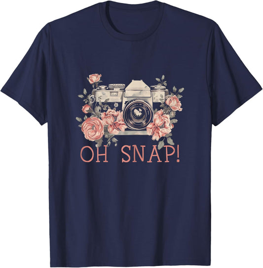 Photographer Oh Snap Funny Camera Flowers Photography T-Shirt - T-Shirt | Navy