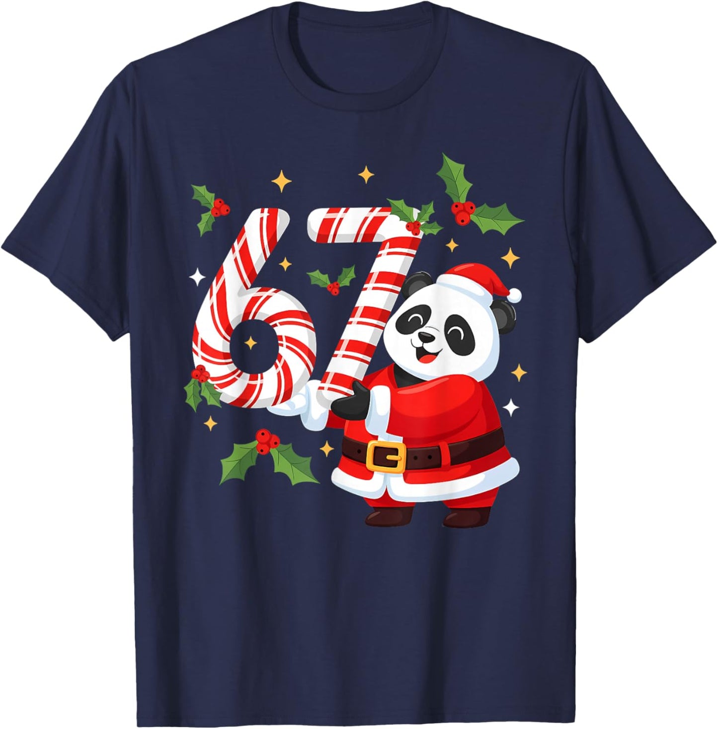 Funny 67 Meme Panda Christmas PJm Men Women Family Matching T-Shirt - T-Shirt | Navy