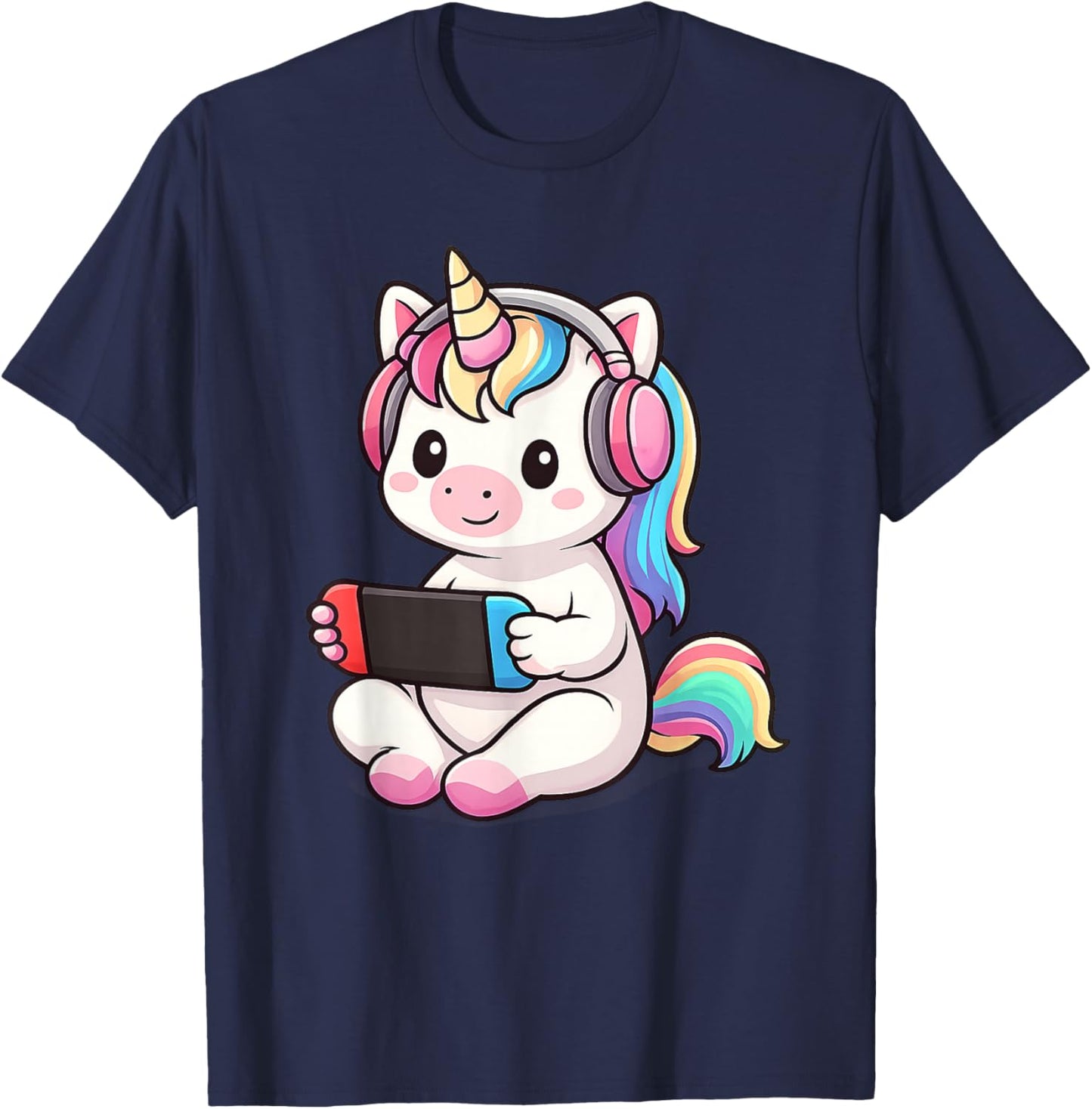 Kawaii Gamer Unicorn Playing Video Game Gaming Gifts T-Shirt - T-Shirt | Navy