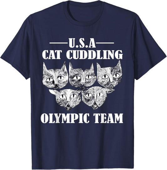 funny cat Quote Cat Cuddling Olympic Team Cool animal T-Shirt - T-Shirt | Navy