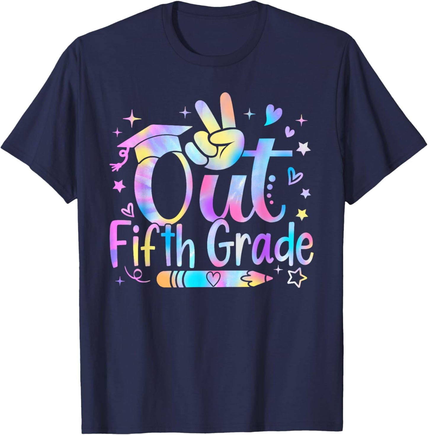 Peace Out Fifth Grade Cute Tie Dye Last Day Of 5th Grade T-Shirt - T-Shirt | Navy