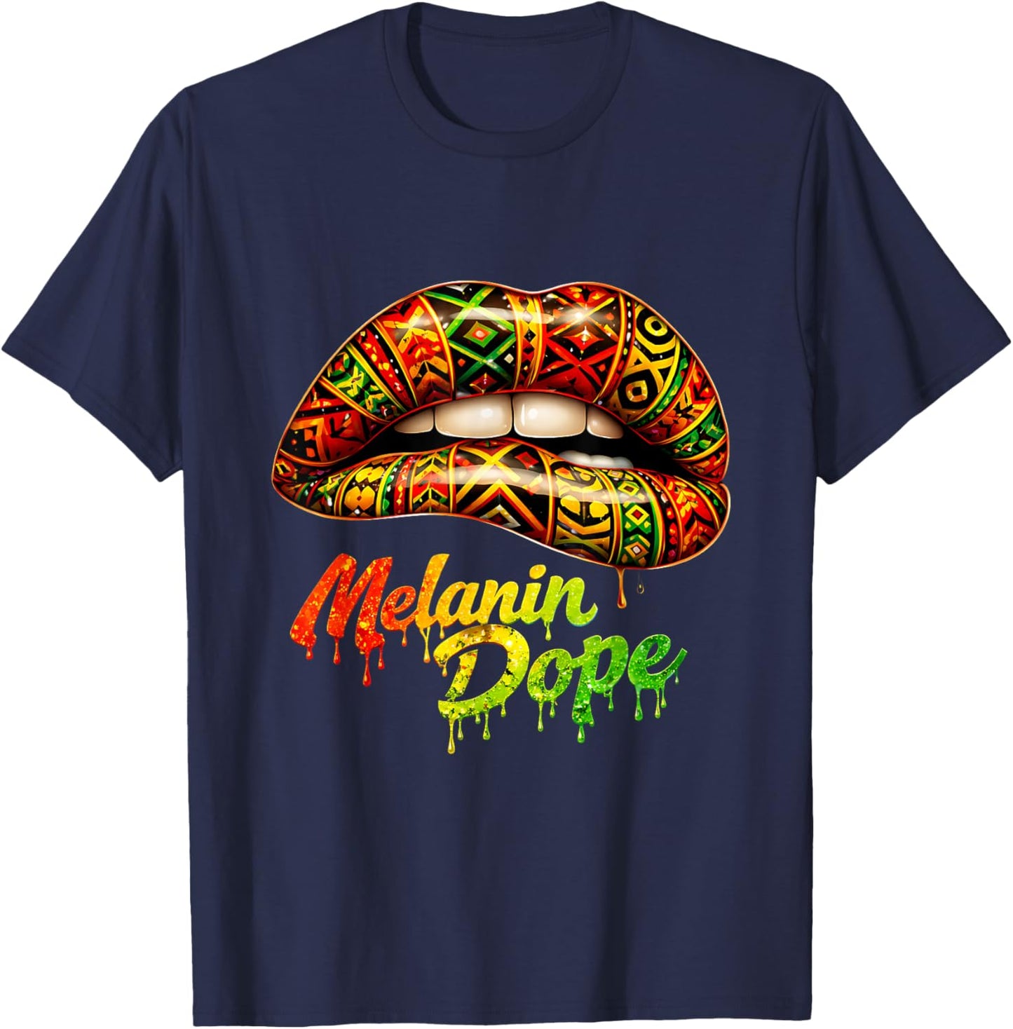 Black Woman Pride Strong Tribal Lips Melanin Queen T-Shirt - T-Shirt | Navy