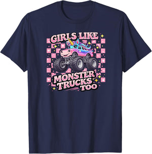 Girls Like Monster Trucks Too Cute Unicorn T-Shirt - T-Shirt | Navy