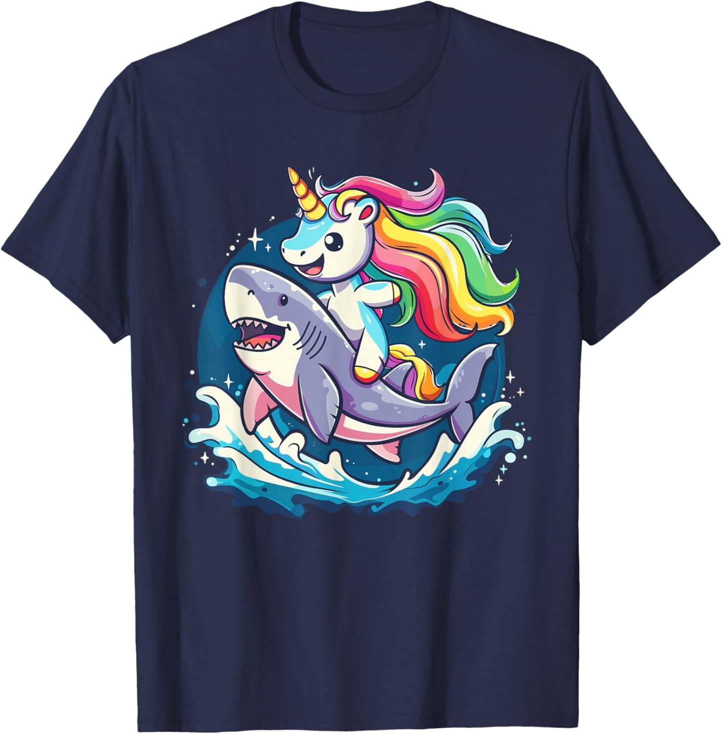 Cute Unicorn Riding Shark for Girls and Boys T-Shirt - T-Shirt | Navy