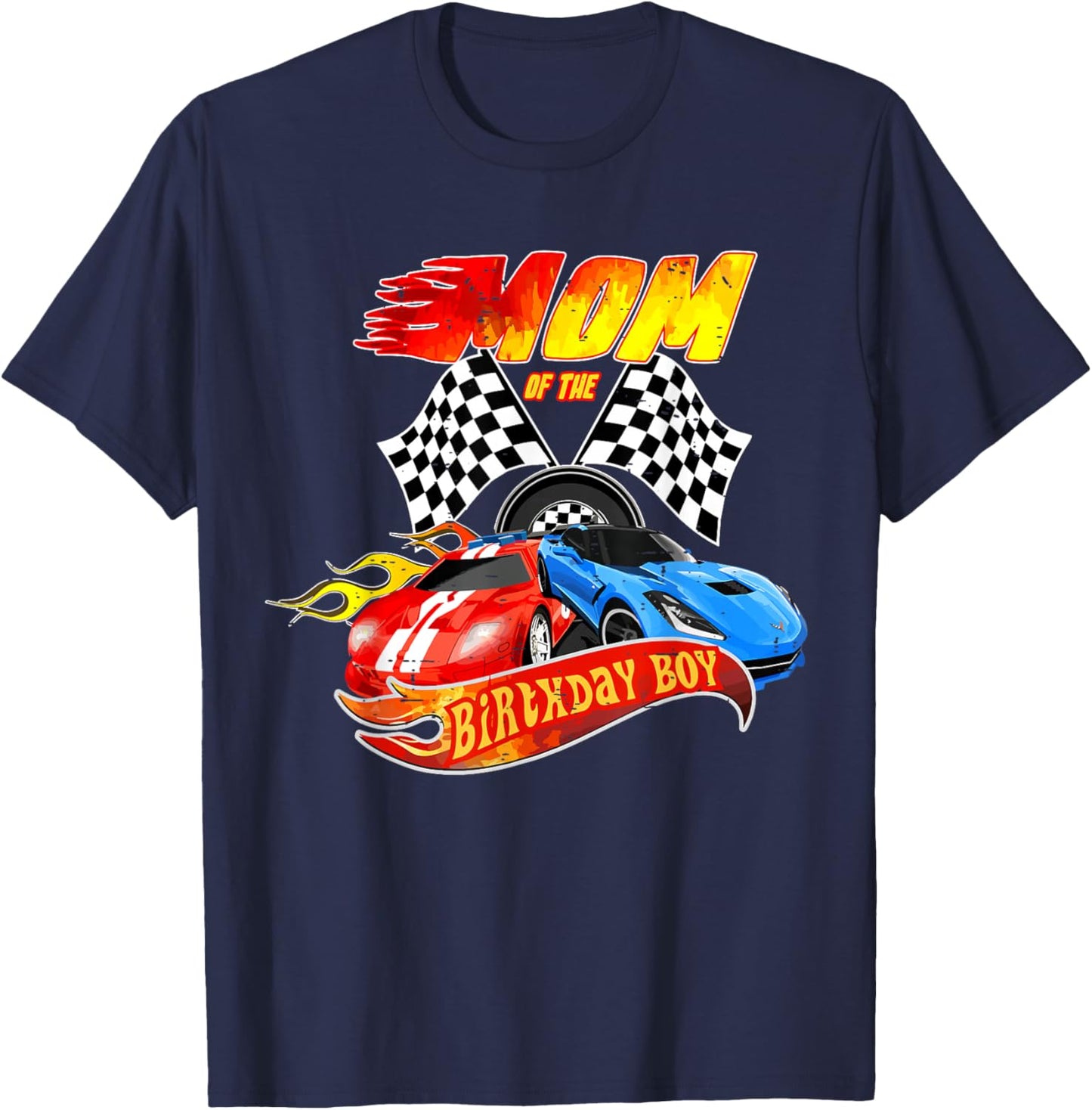 Mom Of The Birthday Boy Race Car Birthday Party Racing Cute T-Shirt - T-Shirt | Navy