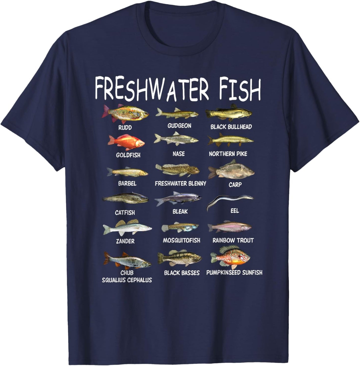 Fish Species Biology Types Of Freshwater Fish Fishing T-Shirt - T-Shirt | Navy