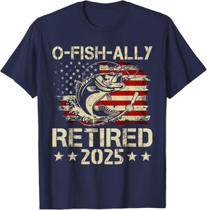 Vintage Ofishally Retired Fishing Retirement Men Flag USA T-Shirt - T-Shirt | Navy