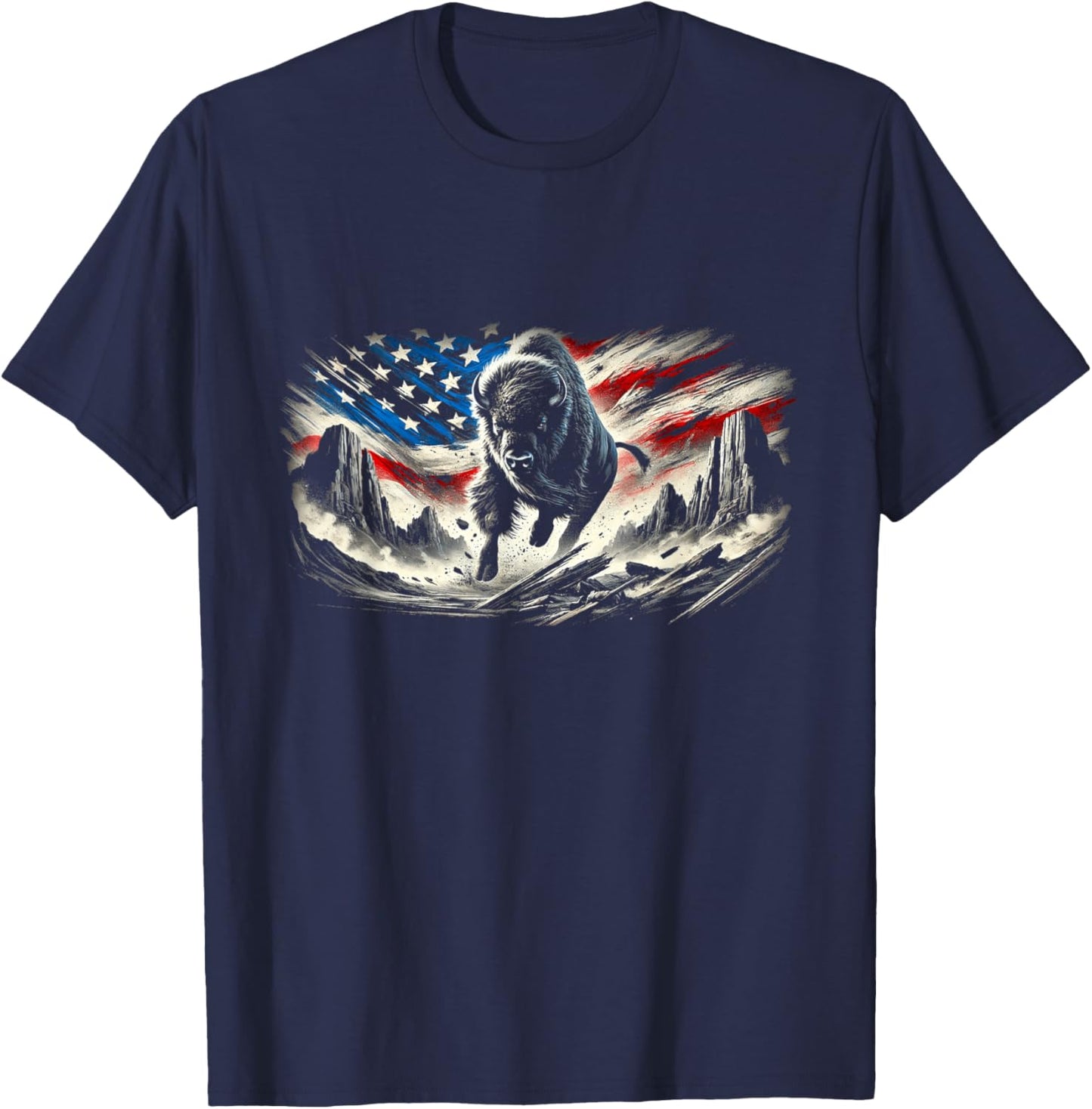 Western Buffalo American Bison USA Buffalo American flag T-Shirt - T-Shirt | Navy