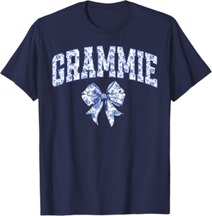 Grammie Coquette Toile Blue Bow Floral Family Matching T-Shirt - T-Shirt | Navy