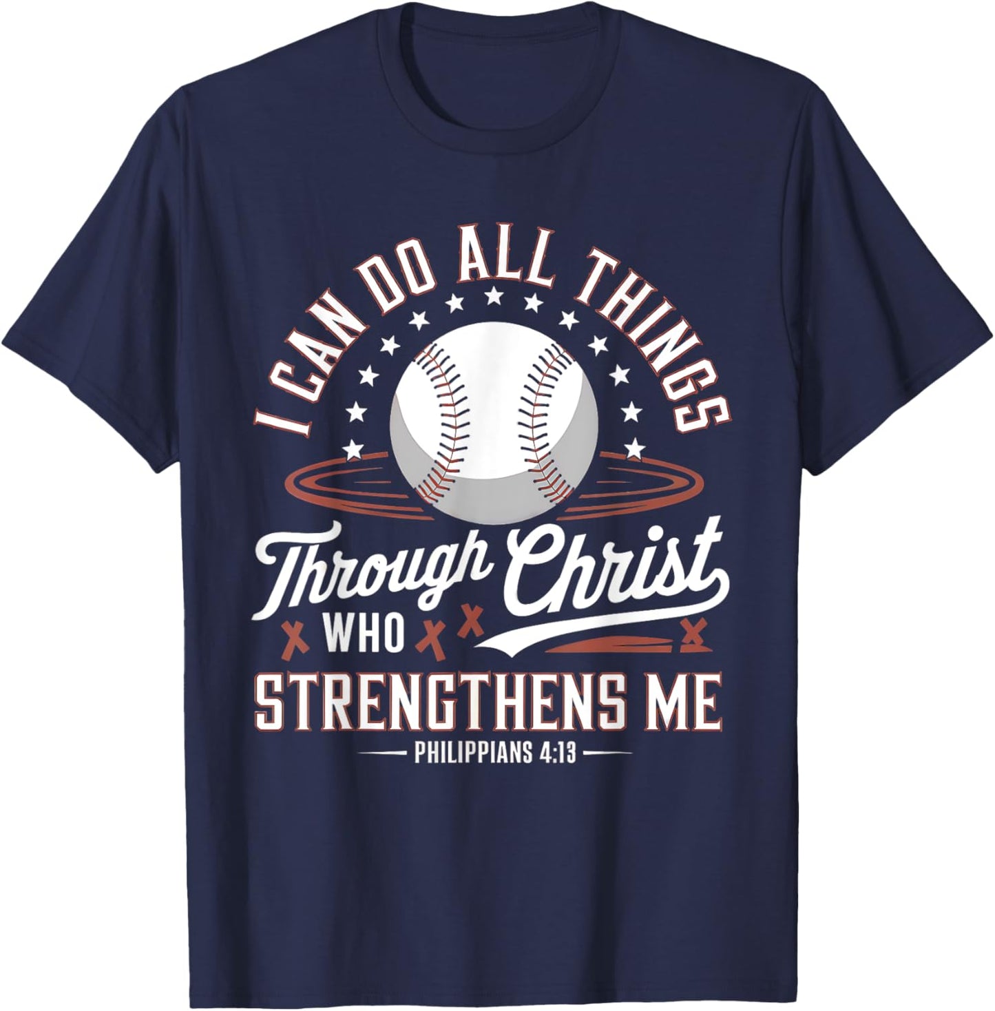Christian Baseball Player Sports Bible Verse Design T-Shirt - T-Shirt | Navy
