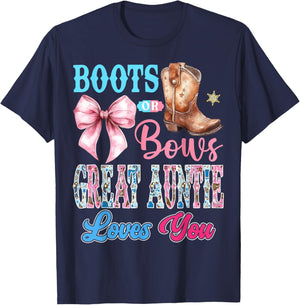Boots or Bows Great Auntie Loves You Gender Reveal Party T-Shirt - T-Shirt | Navy