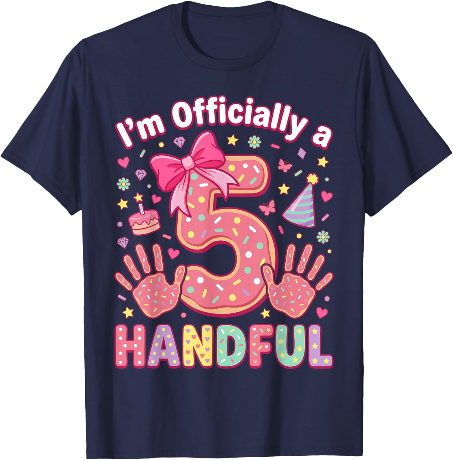 Girls Officially A Handful 5th Birthday T-Shirt - T-Shirt | Navy