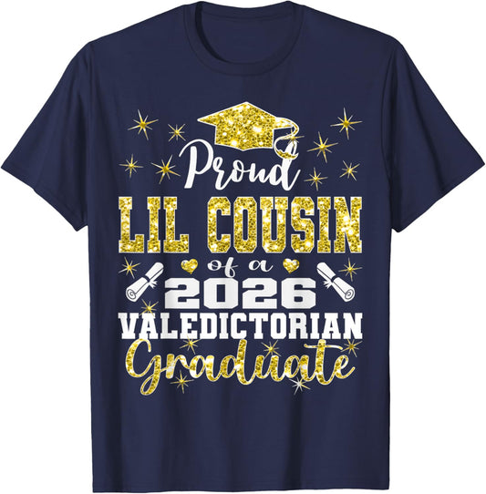 Proud Lil Cousin of 2026 Valedictorian Graduate 26 T-Shirt - T-Shirt | Navy