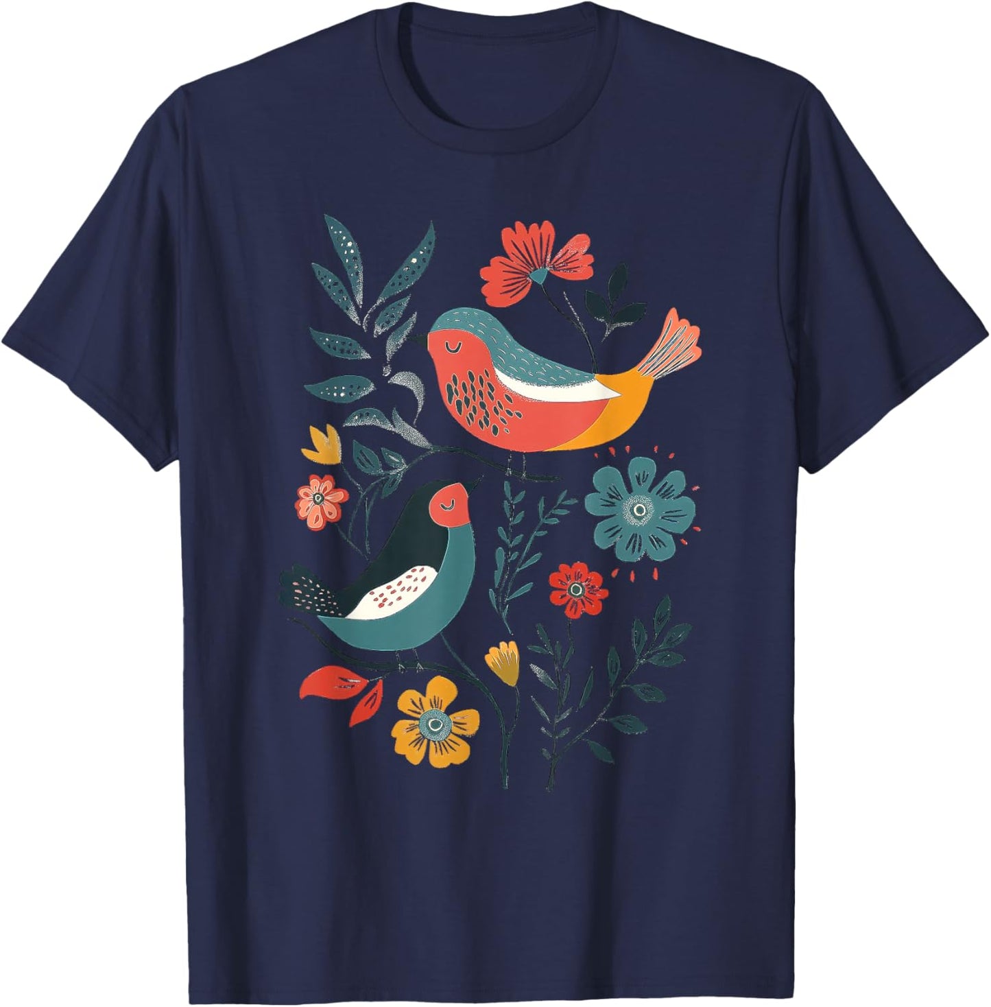 Folk Art Birds T-Shirt - T-Shirt | Navy