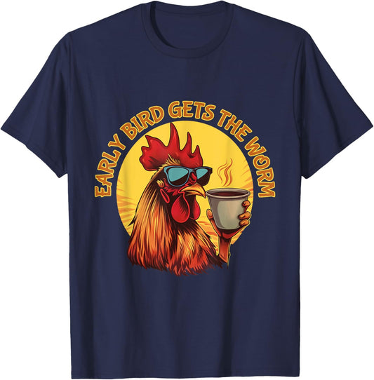 Funny Early Bird Morning Coffee Hustler T-Shirt - T-Shirt | Navy