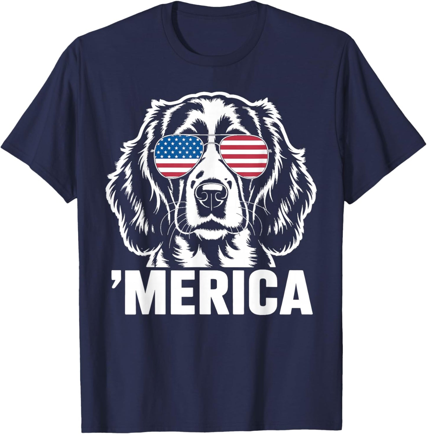 Patriotic American Flag 4th of July English Springer Spaniel T-Shirt - T-Shirt | Navy